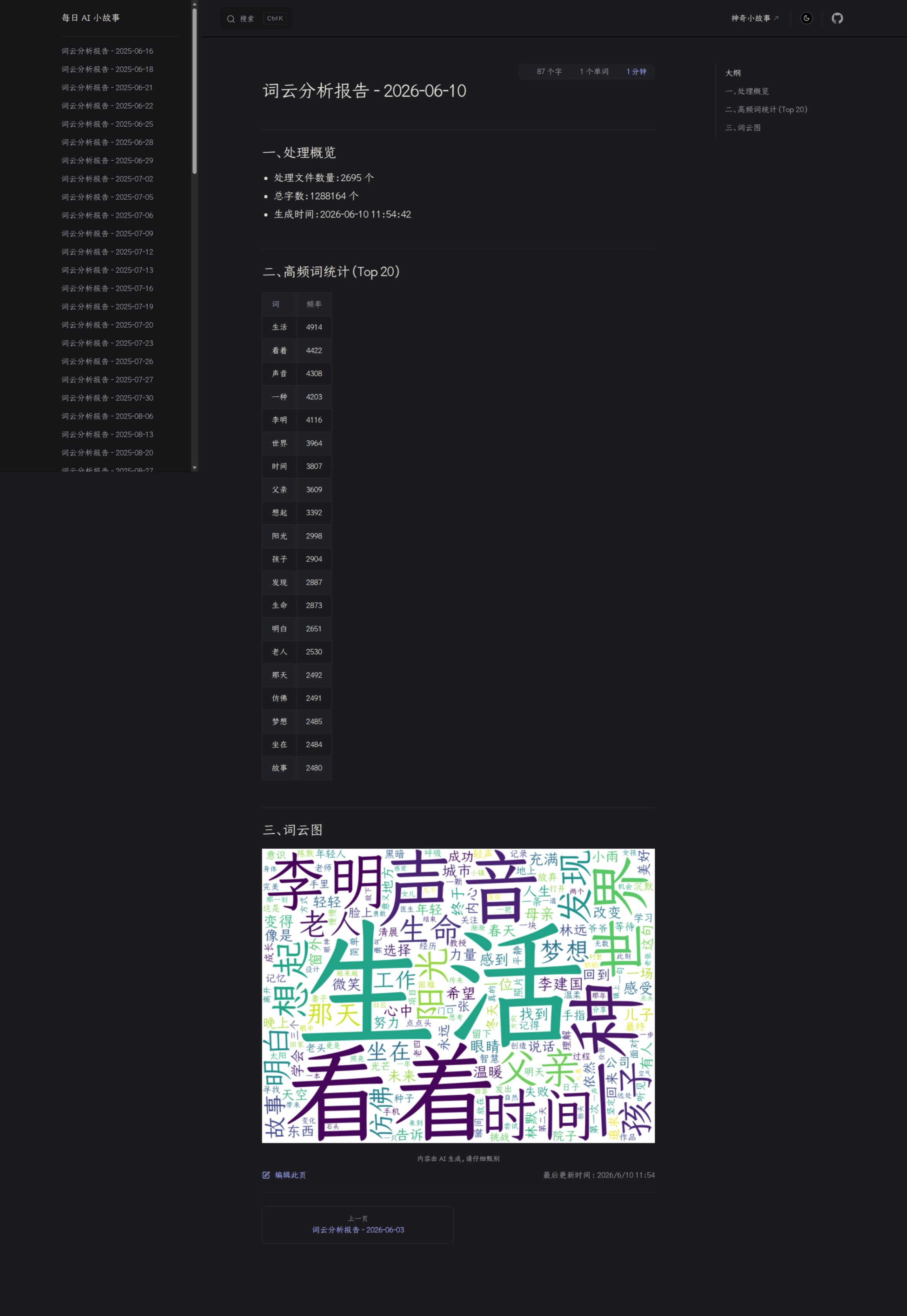 词云分析页面